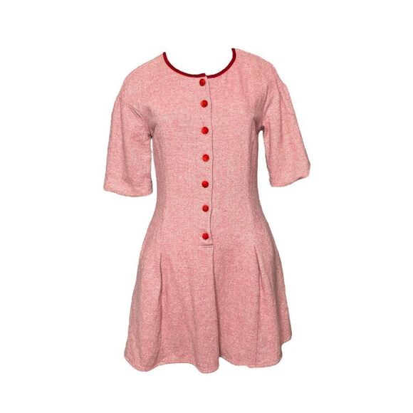 Elizabeth Lau Vintage Red Wool Mini Dress Dorset Buttons Short Sleeves Womens 8 - Picture 1 of 5